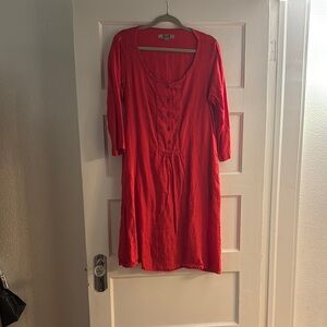 Red Button-Front Dress